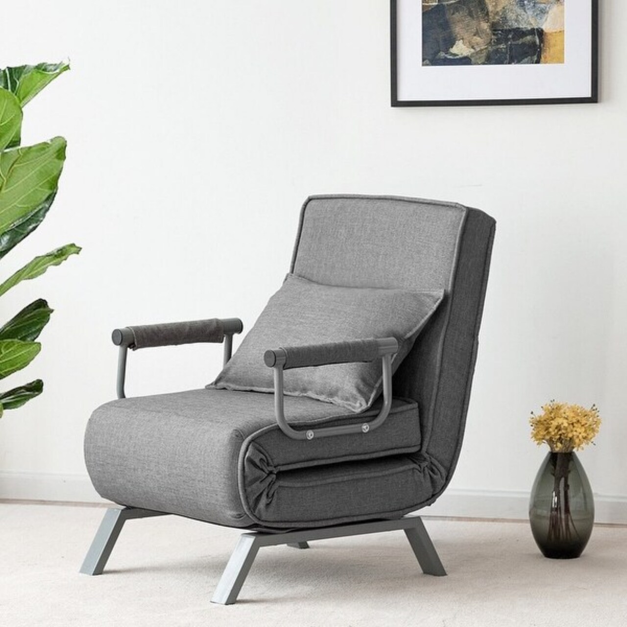 Folding Sofa Convertible Armchair Lounge Couch with Soft Back Cushion and 5 Back Reclining Angles